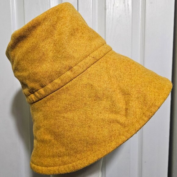 Plush Soft Cotton Yellow Gold Bucket Hat Flannel Fall Winter Wool Felt Retro 90s - Picture 2 of 5